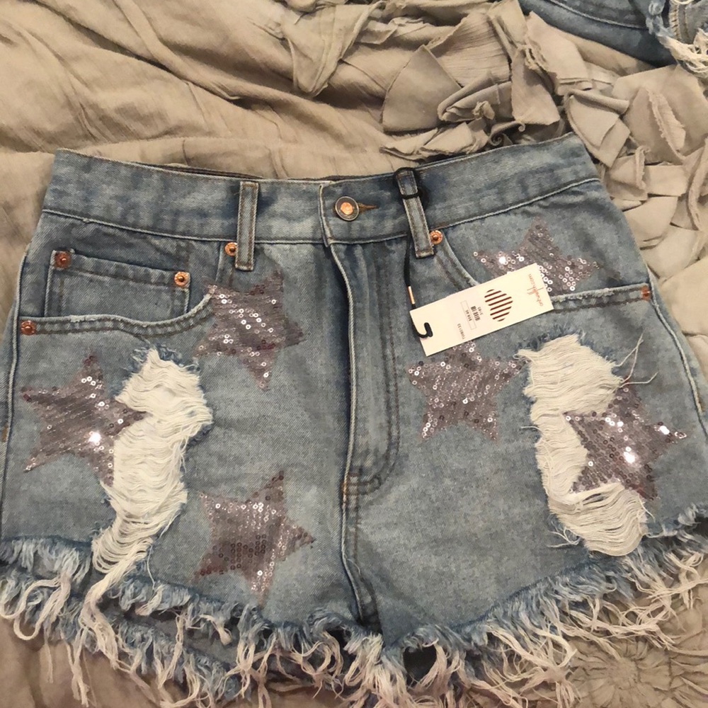 Blue jean silver sequin star shorts